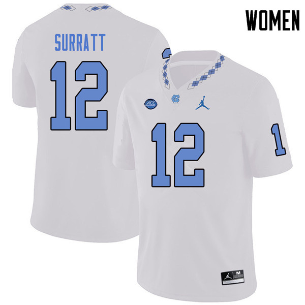 Jordan Brand Women #12 Chazz Surratt North Carolina Tar Heels College Football Jerseys Sale-White